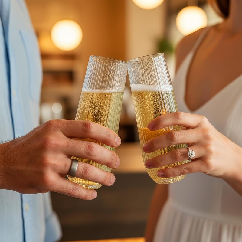 Goodluck 24pack Clear Disposable Champagne Flutes，9oz Stemless Champagne Flutes,Stemless Disposable Clear Plastic Toasting Glasses for Weddings, Birthday Parties, Family Gatherings, Bars etc - Image 5
